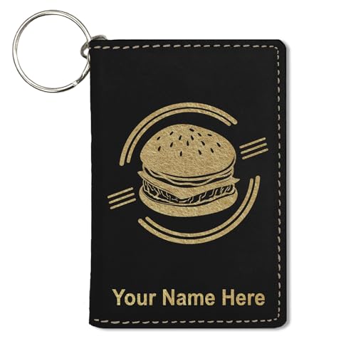 LaserGram ID Holder Wallet, Hamburger, Personalized Engraving Included (Black with Gold)