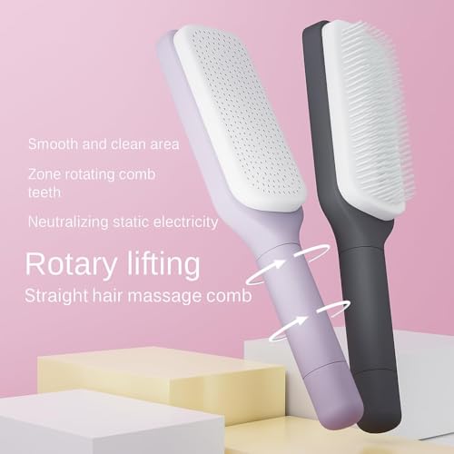 Image of Self Cleaning Hair Brush for Women & Kids - Detangler Hair Brush Comb for Wet or Dry Hair - Anti-Static Hairbrush Women Love - Gentle Scalp Massage Comb Brush for All Hair Types.