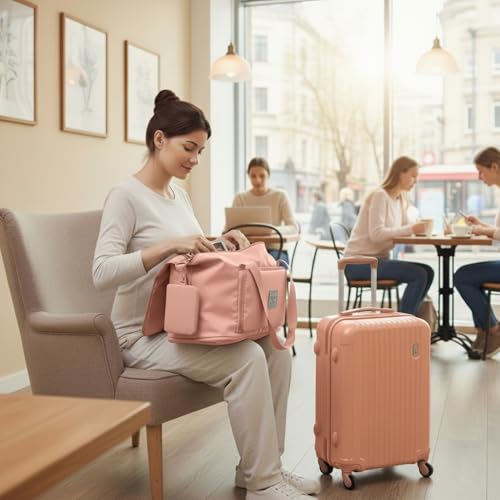 Image of Nylon 41 Liter Expandable Travel Bag for Women, Stylish Duffle Bag for Travelling, Waterproof Luggage Hand Bag (Peach)