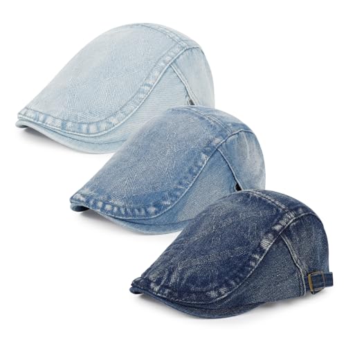 Image of 3Pcs Men's Newsboy Caps Cotton Cooling Hat Adjustable Flat Cap for Men