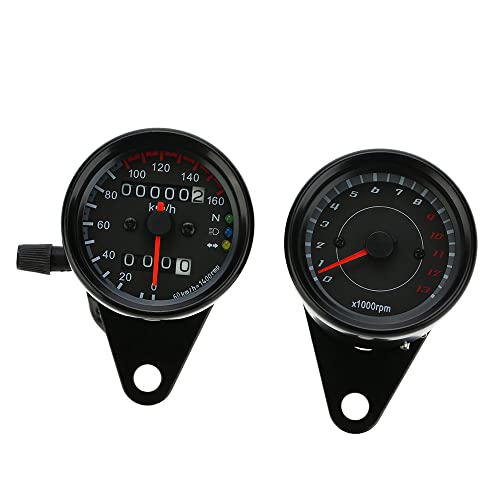 YIWEOG 12V Motocicleta 13000 RPM Tacómetro Km/h Velocímetro Indicador de cuentakilómetros doble con luces LED de luz de fondo