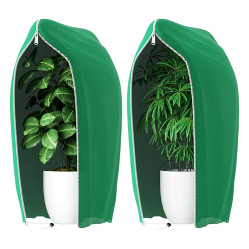 2 Pack Plant Covers Freeze Protection Frost Blankets for Plants Frost Cloth Plant Freeze Protection Tree Covers Freeze Protection Covers Bags with Zipper Drawstring (Green 80*120cm)