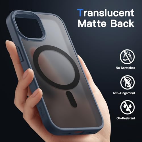 Image of JETech Magnetic Cover Case for iPhone 15 Plus 6.7-Inch Compatible with MagSafe, Translucent Matte Back Slim Shockproof Phone Cover (Storm Blue)