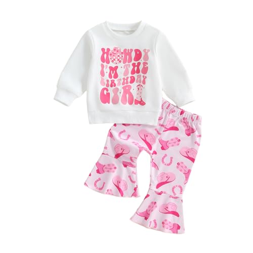 Bagilaanoe Toddler Baby Girl Birthday Outfit Western One/Two/Three Year Old Birthday Long Sleeve Sweatshirt Pants Set