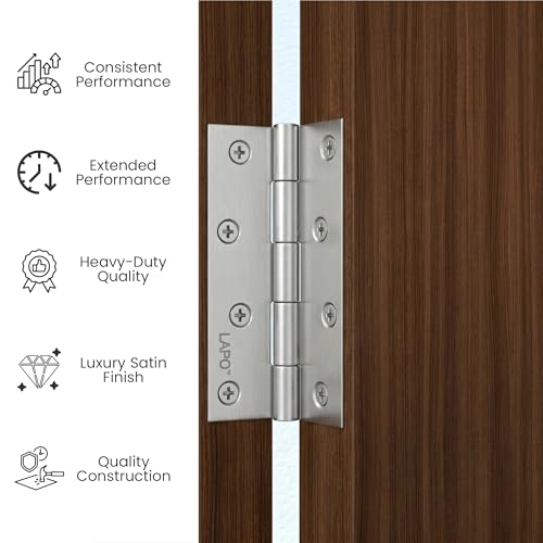 Image of LAPO Stainless Steel Hinges, 4 Inch x 14 Gauge /1.8mm Thickness, Door Butt Hinges, Smooth Operation, Suitable for Bedroom Doors, Cupboards & Windows, 5 Years Warranty, Matt Finish, Pack of 3