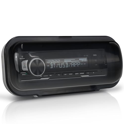 STUDIOFINIX Durable Water Resistant Marine Radio Cover Waterproof Boat Stereo Protector Shield with Flip-Up Door UV-Resistant ABS Housing Includes Mounting Gasket & Hardware