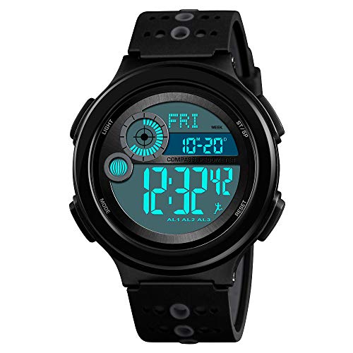 Fashion Herren Outdoor Sport Kompass Uhren 50M Wasserdicht LED Elektronik Schrittzähler Kalorien Double Zeit Alarm Stoppuhr Militär Armbanduhr