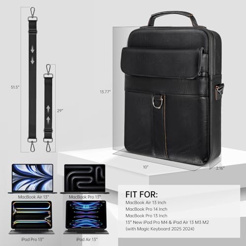13 Inch Laptop Shoulder Bag Leather Carrying Case for Macbook Air 13 inch M4 M3 M2 A3420 A3113 A2681/ MacBook Pro 14 M4 M3 M22