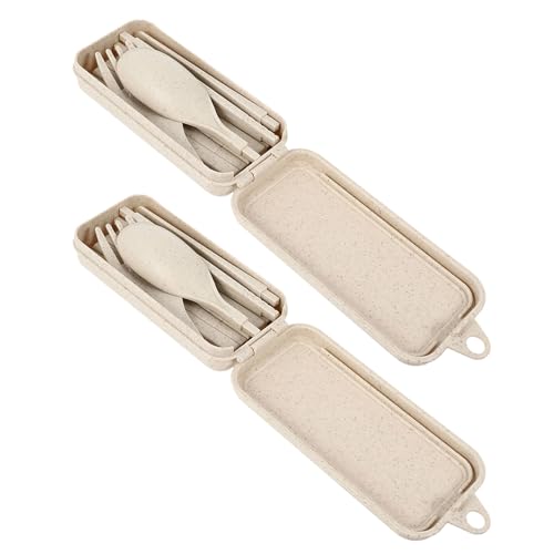 ledmomo 2セット 小麦わら製折りたたみ式ポータブルテーブルウェア 軽量無臭耐久性フォークスプーンカトラリー アウトドアピクニックキャ