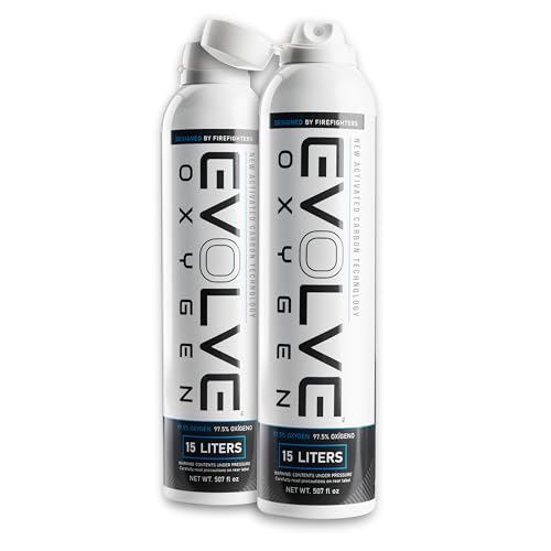 EVOLVE 15-Liter Pure Oxygen Canister with Flip Top | Portable Oxygen Can | Ideal for Home Use and Outdoor Activities | Designed by Firefighters | Made in The USA | Pack of 2