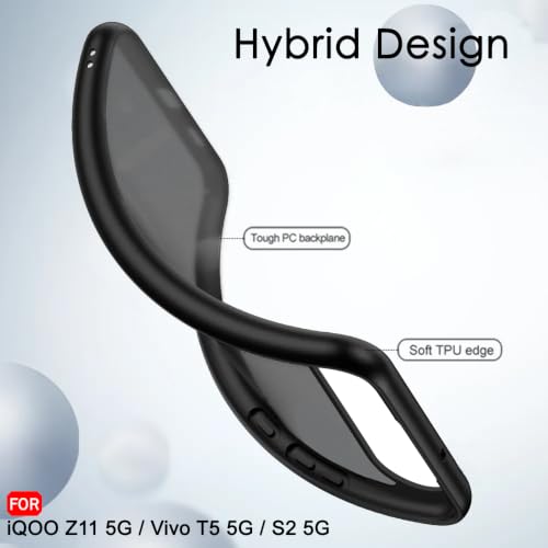 Image of TheGiftKart Hybrid Shockproof Back Cover Case for iQOO Z11 5G / Vivo T5 5G / S2 5G | Camera Protection Module | Hard Back Cover Case (PC & TPU, Translucent Smoke Matte Back, Black Sides)