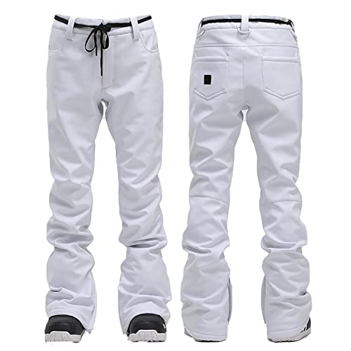 Yajun Pantalones de Esquí Impermeables para Mujer Pantalón de Nieve Cálidos para Exteriores Transpirables Ropa Deportiva Gruesa Aislado A Prueba de Viento Softshell,White,2XL(Waist:96cm) Cover