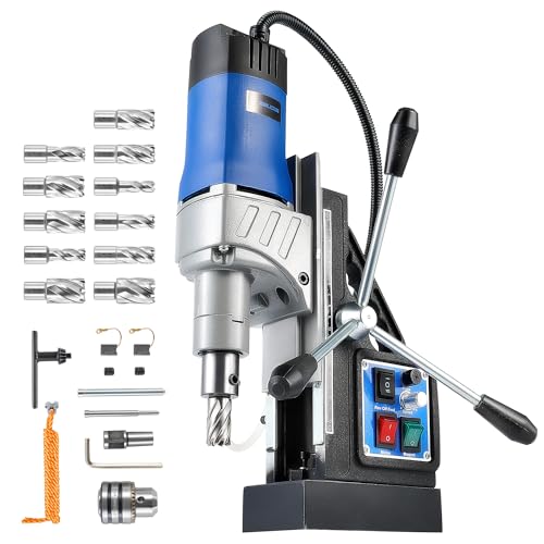 ZELCAN Perceuse Magnétique avec 11 Forets Perceuse à Colonne Électrique Portable 1550W 13900N 580 tr/min Max. Diamètre d'Alésage 50mm Max. Profondeur...
