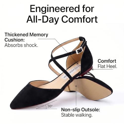 Image of ELEGANTPARK Comfortable Flats for Women Pointed Toe Wedding Dress Shoes | Adjustable Cross Strap, Comfortable Flats for Bride, Wedding Guest, Bridal Reception, Office, Business Casual, Daily Wear