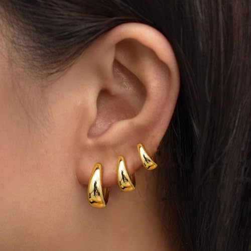 3Pairs Gold Hoop Earrings Set for Women Trendy Chunky Huggie Dainty Earrings Jewelry for Women Teens2