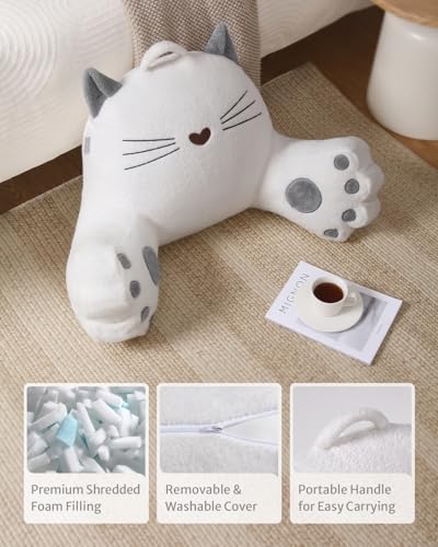 Image of Blissful Diary Kitty Reading Pillow for Kids /Teens /Adults, Back Pillow for Sitting Up in Bed with Shredded Memory Foam, Bed Rest Pillow with Arms, Back Support Pillow