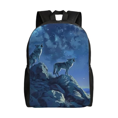 16in Lightweight Travel Backpack Wolves Howling Night Casual Daypack for Outdoor Enthusiasts, Business Men & Women, Travel Ready Design