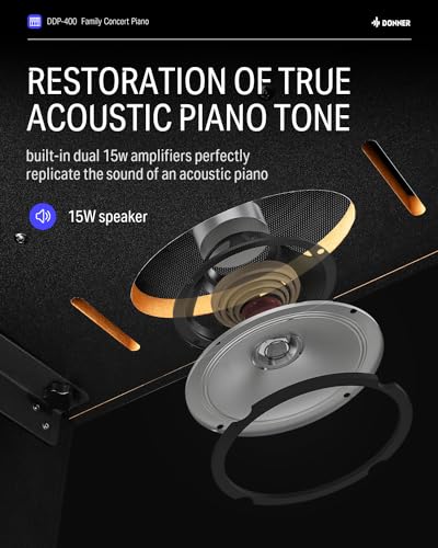 Image of Donner DDP-400 Digital Piano with 88 Key Progressive Weighted Keyboard, Premium Upright Piano Keyboard for Professional, Bundle with Headphone, Bluetooth, Record,138 Tones,100 Rhythms, LCD, Brown