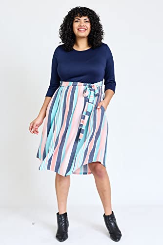 Image of Eloges Women's 3 /4 Sleeve Contrast Waist Band Floral Curved Hem Midi Dress