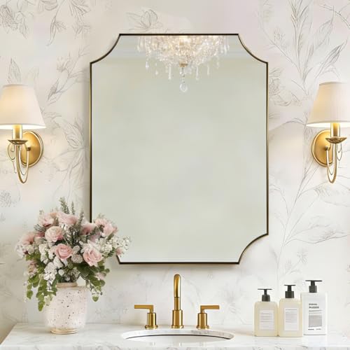 Image of MIRRORART Gold Bathroom Mirrors for Wall, 22x30'' Scalloped Mirror