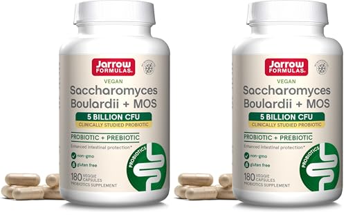 Image of Jarrow Formulas Saccharomyces Boulardii+MOS Probiotics for Digestive Health & Intestinal Tract Support-5 Billion CFU Per Serving-180 Delayed Release Caps - Probiotic+Prebiotic-180 Servings,(Pack of 2)