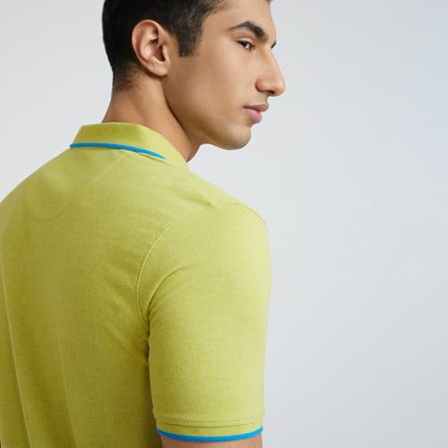 Image of Park Avenue Men's Cotton Polyester Blend Solid Pattern Slim Fit Rib Collar Polo Neck Half Sleeve Casual T-Shirt
