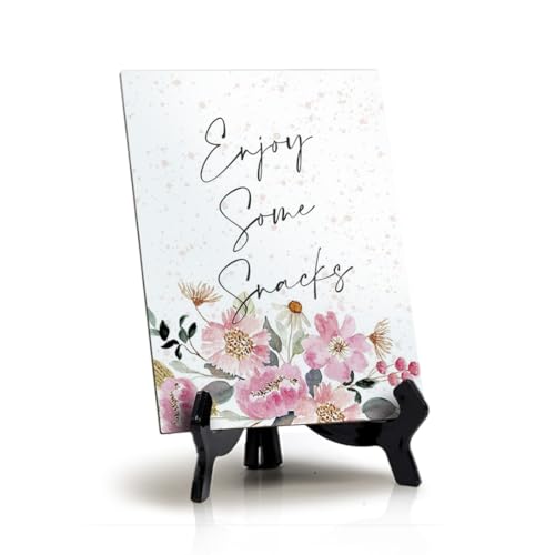 Enjoy Some Snacks Table Sign with Easel, Floral Watercolor Design ...