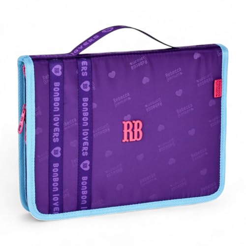 Estojo Fichario Rebecca Bonbon Grande para Desenho, Organizador com 96 Elásticos, Divisórias (Roxo)