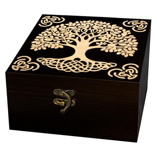 Image of arricraft 1 Pc Wooden Keepsake Storage Box, Tree of Life Pattern Rectangle Souvenir Box for Anniversary Jewelry Picture Letter Storage (4.72x4.72x2.36 inches)