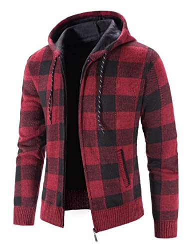 Image of Kinkia Men's Zip Up Hoodies Casual Long Sleeve Full Zipper Sherpa Fleece Lined Knit Cardigan Sweater Jacket with Pockets