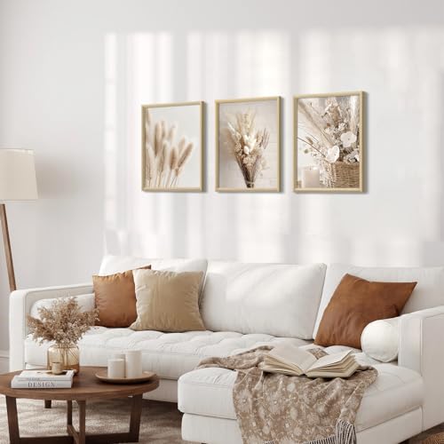 Miniatura 4 de 3pcs Marco De Madera Cuadro Moderno Boho Beige Hierba De La Pampa Cuadro Decoracion Salon Flor Nórdica Salvia Hierba Seca Plantas Pintura Cuadros Decorativos Dormitorio 30cmx40cmx3 Sin Plexiglás