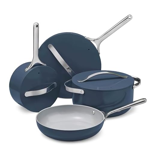 Caraway Nonstick Ceramic Cookware Set (12 Piece) Pots, Pans, Lids and Kitchen Storage - Non Toxic - Oven Safe & Compatible with All Stovetops - Navy