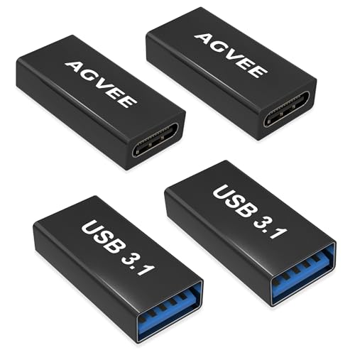 AGVEE 4 Pack USB-C Female to USB-A Female Bidirectional Adapter, Type-C USBC 3.2 Gen 1 Coupler Extender Extension Converter Connector, Black