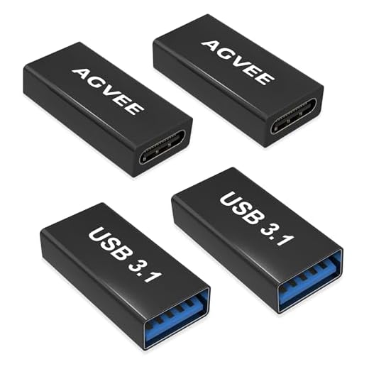 AGVEE 4 Pack USB-C Female to USB-A Female Bidirectional Adapter, Type-C USBC 3.2 Gen 1 Coupler Extender Extension Converter Connector, Black