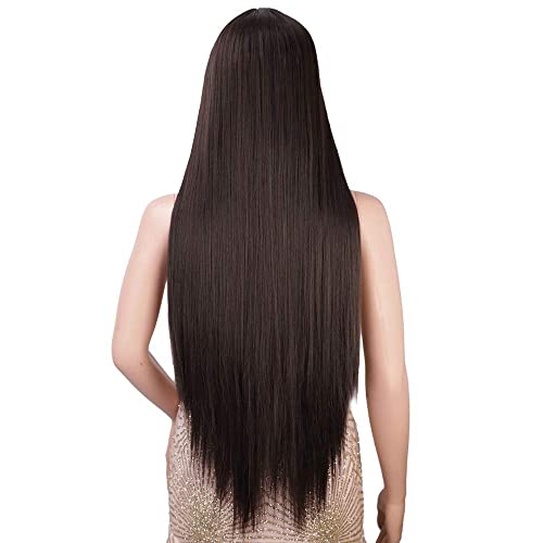 Image of Brown Wigs for Women Centre Parting 24 Inch Ombre Wig With Dark Roots Heat Resistant Synthetic Wig Natural Looking Wigs for Daily Party Use Wigcap & Comb