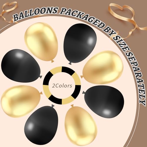 Image of 412Pcs Black and Gold Balloons Garland Arch Kit,18 12 10 5 Inch Different Size Black and Metallic Gold Balloons for Graduation Birthday Wedding Party Decorations