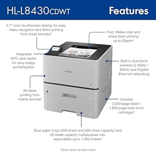 Brother HL-L8430CDWT Business Color Laser Printer with Low-Cost Printing, Wireless Networking, and Dual Paper Trays