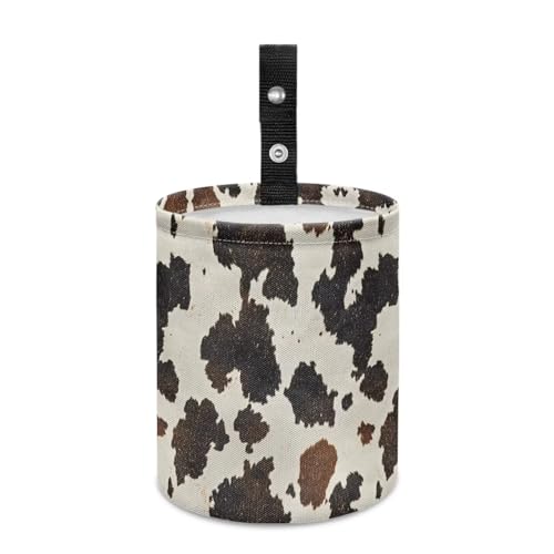 Image of Renewold Car Trash Can Foldable with Adjustable Straps Vintage Brown Cows Printed Organizer Bag for Trip Camping Picnic Auto Garbage Can for Console Front Rear Seat Trash Bin for SUV Van Sedan Truck