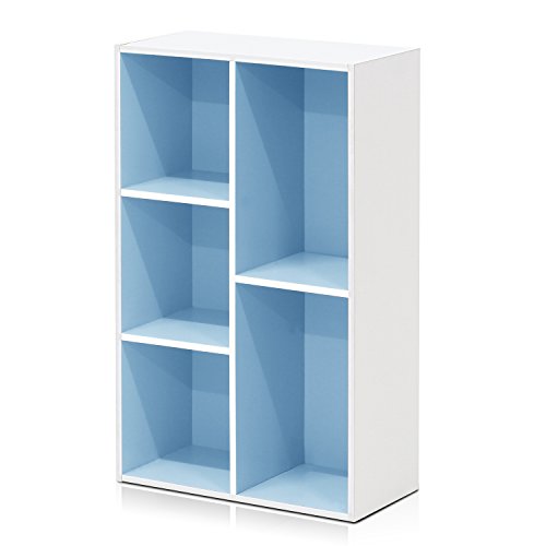 Furinno LUDER Book Shelf, 5-Cube Bookshelf, Reversible Bookcase, 9.4 x 19.5 x 31.5, Easy Assembly, for Living Room, Bedroom, Home Office, White/Light Blue by Furinno - Used condition - US$32.43