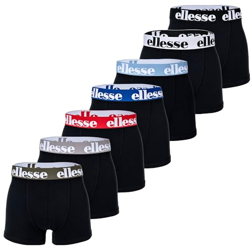 Ellesse Herren Boxer Shorts, 7er Pack - Yema 7 Pack Boxer Shorts, Logo, Cotton Stretch Schwarz/Blau/Rot/Grau 3XL