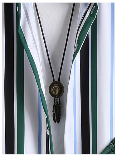 SHENHE Men's 2 Piece Outfits Striped Button Up Short Sleeve Shirt and Shorts Set4