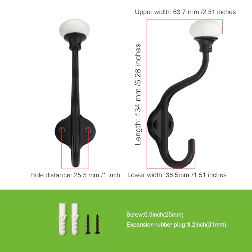 Tunny Coat Hooks - 5 Pack Matte Black Towel Hooks Robe Hooks Decorative Wall Hooks For Bathroom Bedroom Kitchen Towel Robe Clothes Cabinet Closet Bathroom Hardware thumb #1