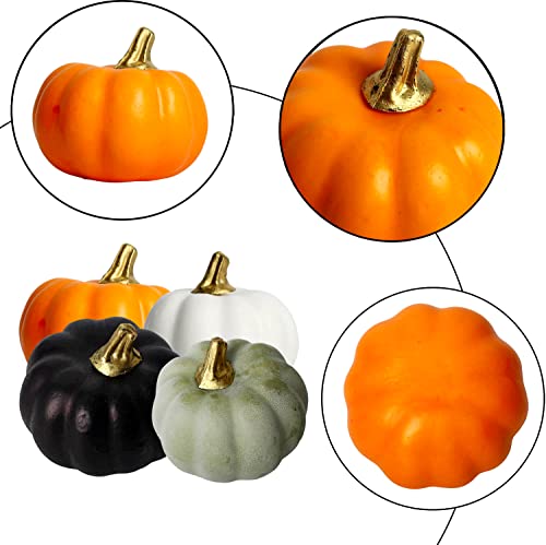 12 szt. Pomarańczowe sztuczne dynie luzem jesienny zestaw dekoracyjny, dekoracja dyni Halloween, sztuczne zbiory dynie sztuczne mini piankowe dynie do rzemiosła, jesieni, ślubu, dom Halloween Święto Dziękczynienia dekoracja na imprezę