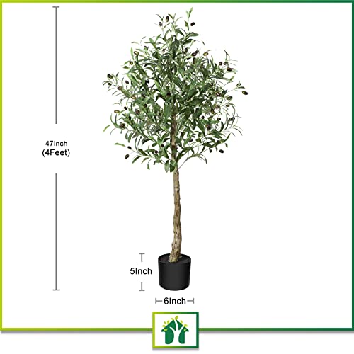Crosofmi Artificial Olive Tree Plant 4 Feet Fake Topiary Silk Tree, Perfect Faux Plants In Pot For Indoor Outdoor House Home Office Garden Modern Decoration Housewarming,1Pack #TOP5