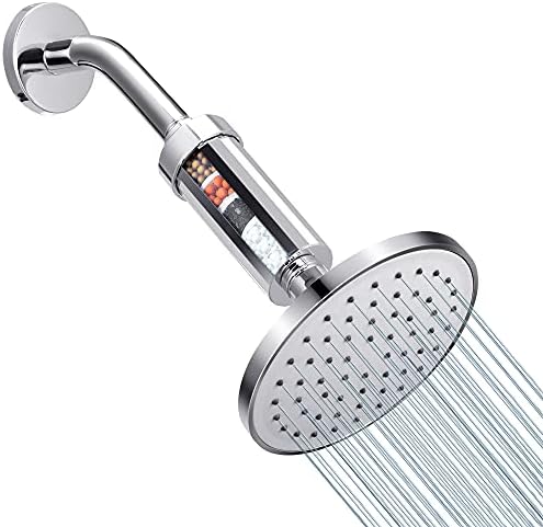 REINVIGU 6 Inch Rain Filtered Shower Head with High Pressure Rainfall Spray For Hard Water And Softener Shower Head with Filters Quickly Improve Chlorine…
