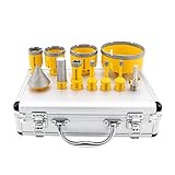 HIGHDRIL Diamond Drill Bits Kit with 5/8-11 for Porcelain Tile Ceramic Marble Brick Concrete Vacuum Brazed Hole Saw(6/8/10/20/35/50/65/100mm+50mm Chamfer Bit+20mm Finger Bit+Adapter)