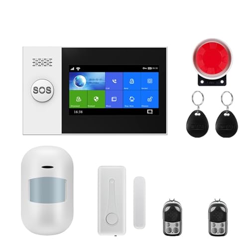 Alarmes Maison, Système d'alarme de sécurité Domestique GSM, détecteur de fumée, Alarme Anti-cambriolage avec capteur de Mouvement, for Application Tuya(W4B10)