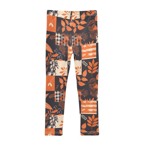 KLL Orange and Black Buffalo Check Little Girls Legging Comfortable High Waisted Athleisure Pants Gym2