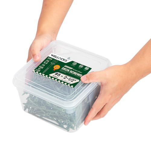 Image of WELLOCKS #8 x 2-1 /2 in Green Deck Screws, 5.2 lbs with T25 Bit | Green Coated Wood Screws for Outdoor Decks, Fences, Patio Projects, and Pressure Treated Lumber.