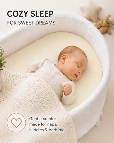 Image of Muslin Bassinet Sheets, 3-Pack 100% Cotton Fitted Bassinet Mattress Sheets, Ivory, Universal Fit 33x17x4